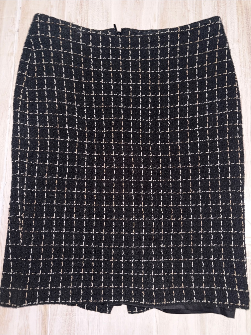 Karl Lagerfeld Black Tweed Windowpane Pencil Skirt